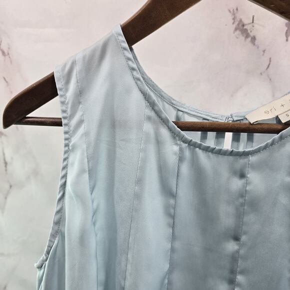 Anthropologie Top Womens Small Light Blue Tank Satin Flared Swing Flared - Picture 2 of 10